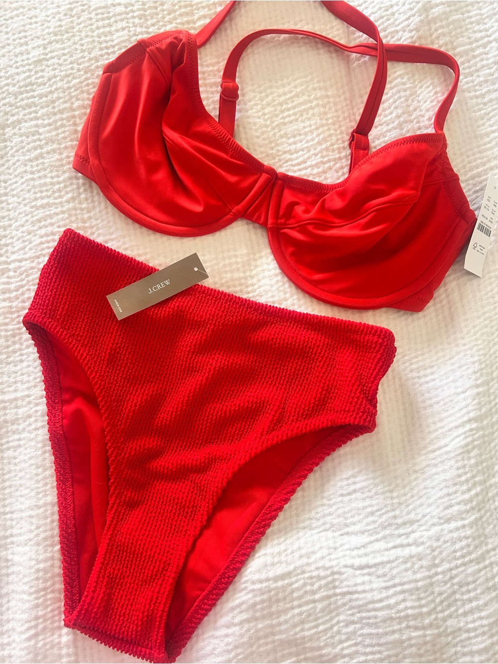 NWT J.Crew Red Bikini bundle-Textured High Waist Bottom & Underwire Top